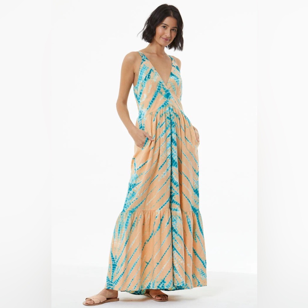 NWOT Young Fabulous & Broke Orange Cream Savannah Newport Dress Maxi Tie Dye